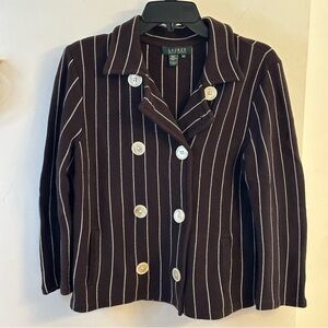 Lauren Ralph Lauren double breasted Pinstripe Knit Sweater Blazer Jacket, Medium